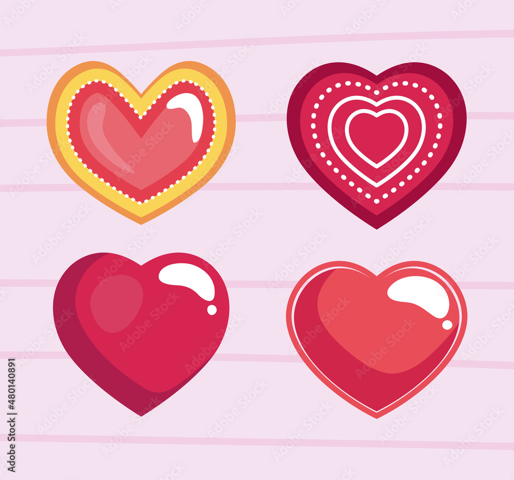 four love hearts icons