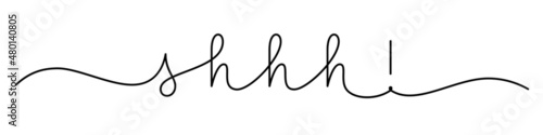 SHHH! black vector monoline calligraphy banner with swashes