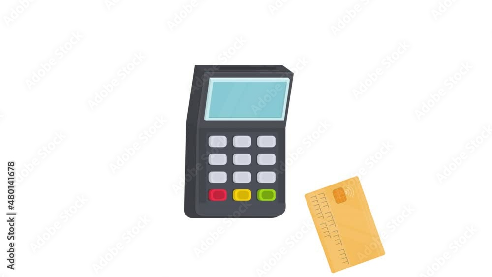 Payment by credit card. Animation of the cash register issuing the receipt, alpha channel is enabled. Cartoon Payment by credit card. Animation of the cash register issuing the receipt, alpha channel is enabled. Cartoon