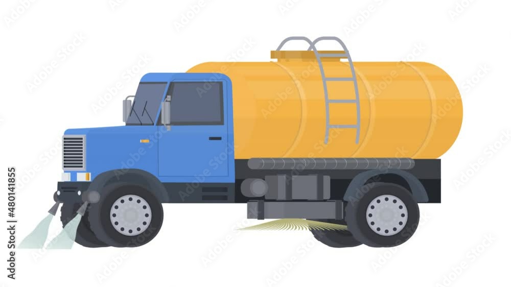 Watering truck. Animation of a municipal truck with a tank, the alpha channel is turned on. Cartoon Watering truck. Animation of a municipal truck with a tank, the alpha channel is turned on. Cartoon