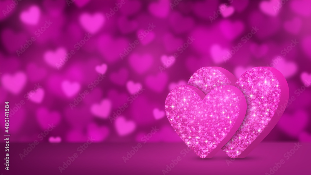 Two glitter hearts. Valentines day banner. Vector background