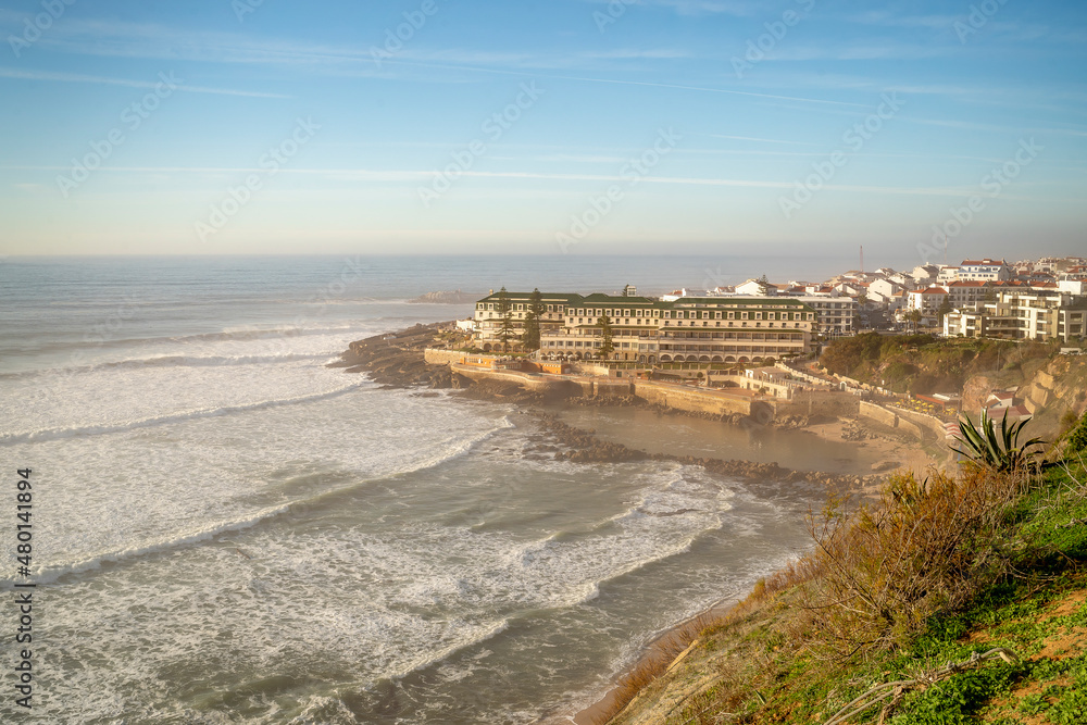 Ericeira cityscape and seascape  taken from Miradouro South Beach, Portugal