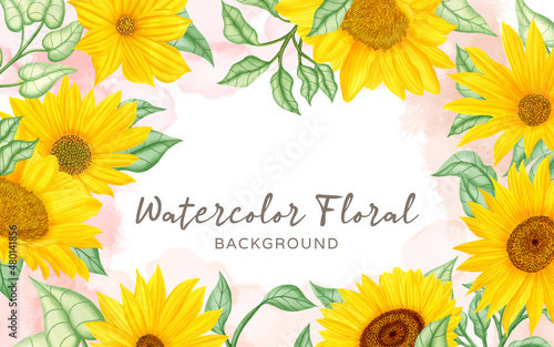 Hand painted watercolor sunflower border wallpaper