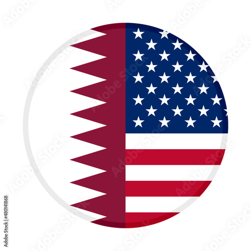 round icon with qatar and united states flags. vector illustration isolated on white background	
