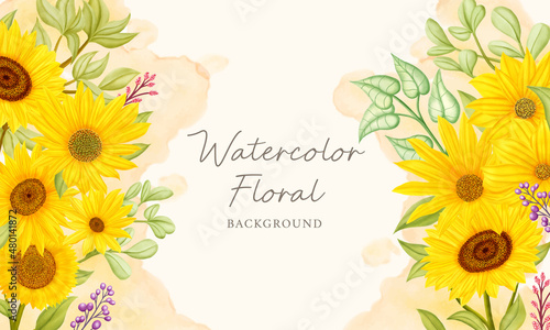 Wedding watercolor sunflower background