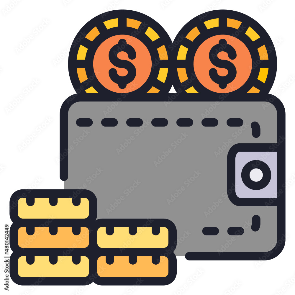 Wallet Coins filled line color icon Wallet Coins filled line color icon