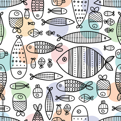 Cute fish. Kids background. Seamless pattern. Can be used in textile industry, paper, background, scrapbooking.