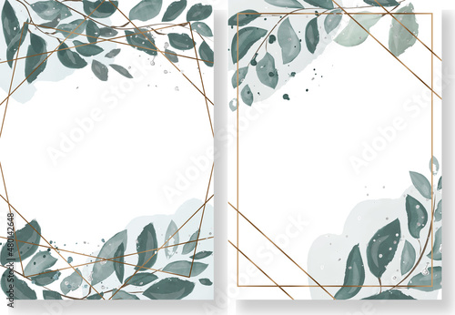 Greenery Watercolor Floral wedding invitation template card design