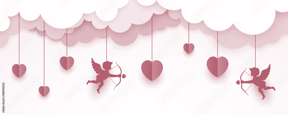 Happy Valentine's Day banner in paper art style