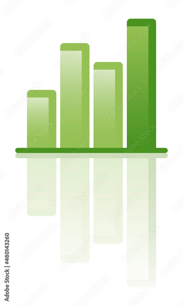 Bar chart icon. Color icon with reflection on the ground of a bar graph. Bar chart icon. Color icon with reflection on the ground of a bar graph.
