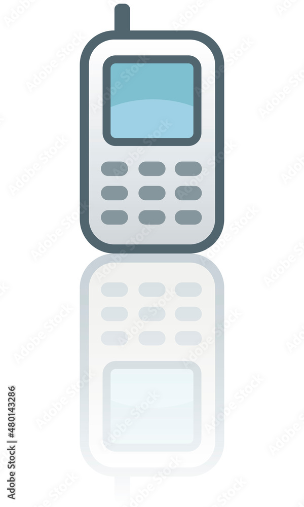 Mobile phone icon. Color icon with reflection on the ground of a mobile phone. Mobile phone icon. Color icon with reflection on the ground of a mobile phone.