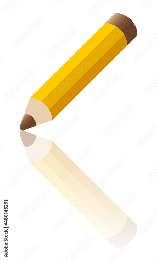 Pencil icon. Color icon with reflection on the ground of a pencil. Pencil icon. Color icon with reflection on the ground of a pencil.
