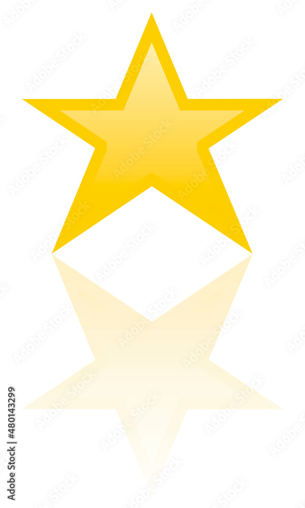 Fototapeta premium Star icon. Color icon with reflection on the ground of a yellow star.