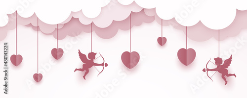 Happy Valentine's Day banner in paper art style
