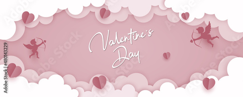 Happy Valentine's Day banner in paper art style
