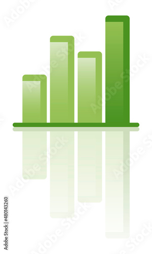 Bar chart icon. Color icon with reflection on the ground of a bar graph.