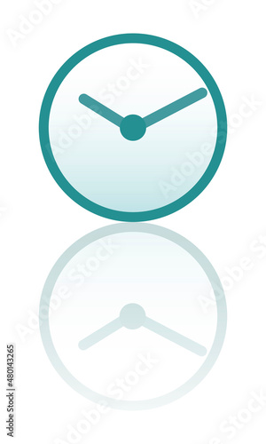 Clock icon. Color icon with reflection on the floor of a clock.