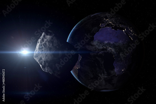 Fototapeta Asteroid near planet Earth