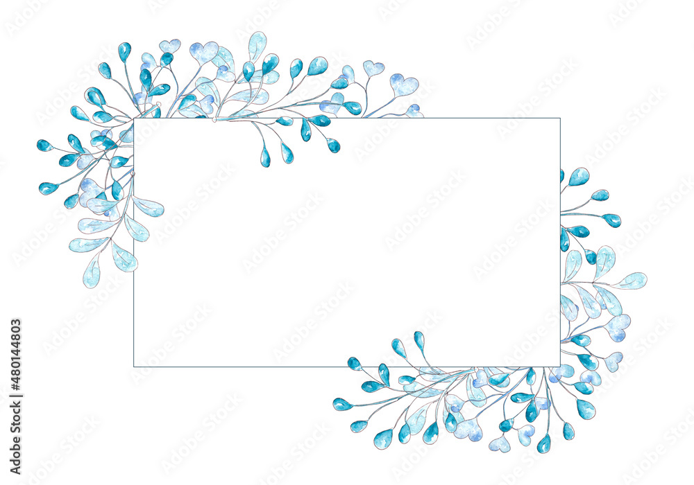 Hand drawn watercolor floral frame with winter plant. Botanic illustration.