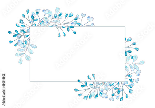 Hand drawn watercolor floral frame with winter plant. Botanic illustration.