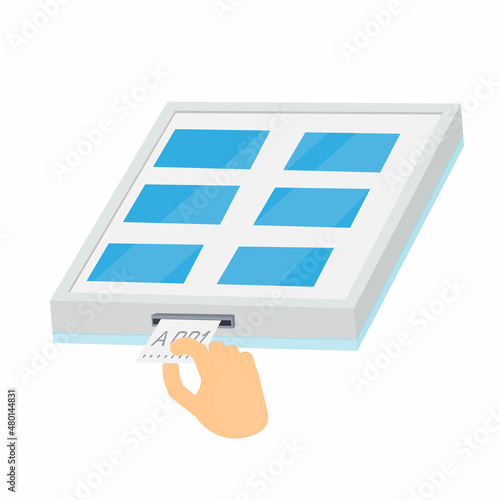 Electronic queue terminal. Queue ticket, vector illustration