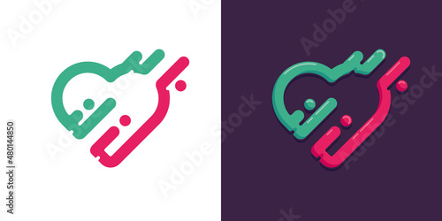 The heart logo is contoured minimalism, pink and mint, laconic logo of the speaker, flat and voluminous version. Love icon with lines.