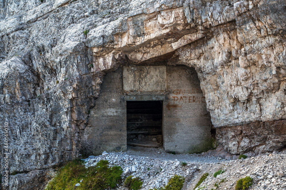 Obraz premium Monte Paterno via ferrata gallery in Italian dolomite Alps, Trentino alto adige