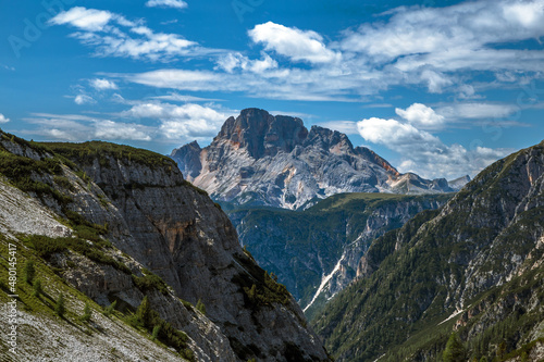 Croda Rossa Dolomite landscape in Tre cime national Park, Italy
