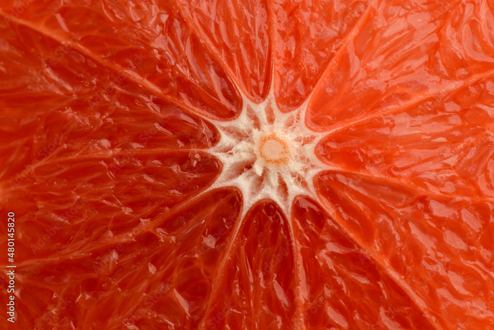 Fresh sliced grapefruit. Selective focus.