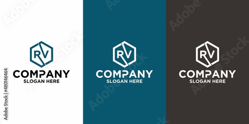 Initial letter RV logo vector design template