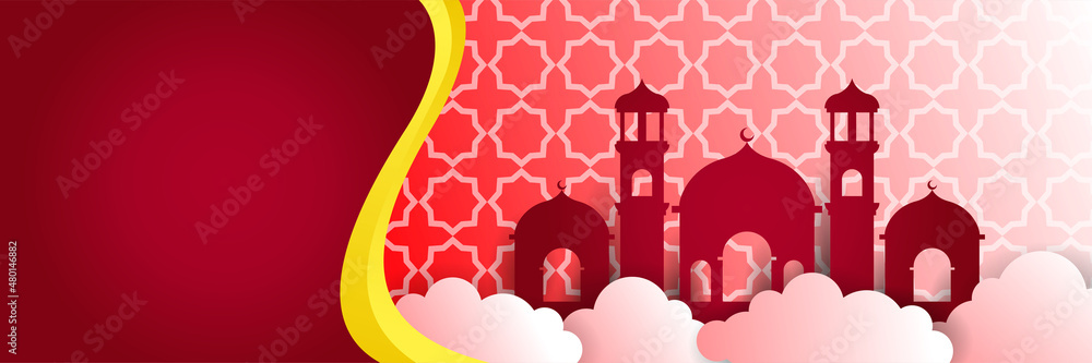 Luxury ramadan background with red arabesque pattern arabic islamic east style. Decorative design for print, poster, cover, brochure, flyer, banner.