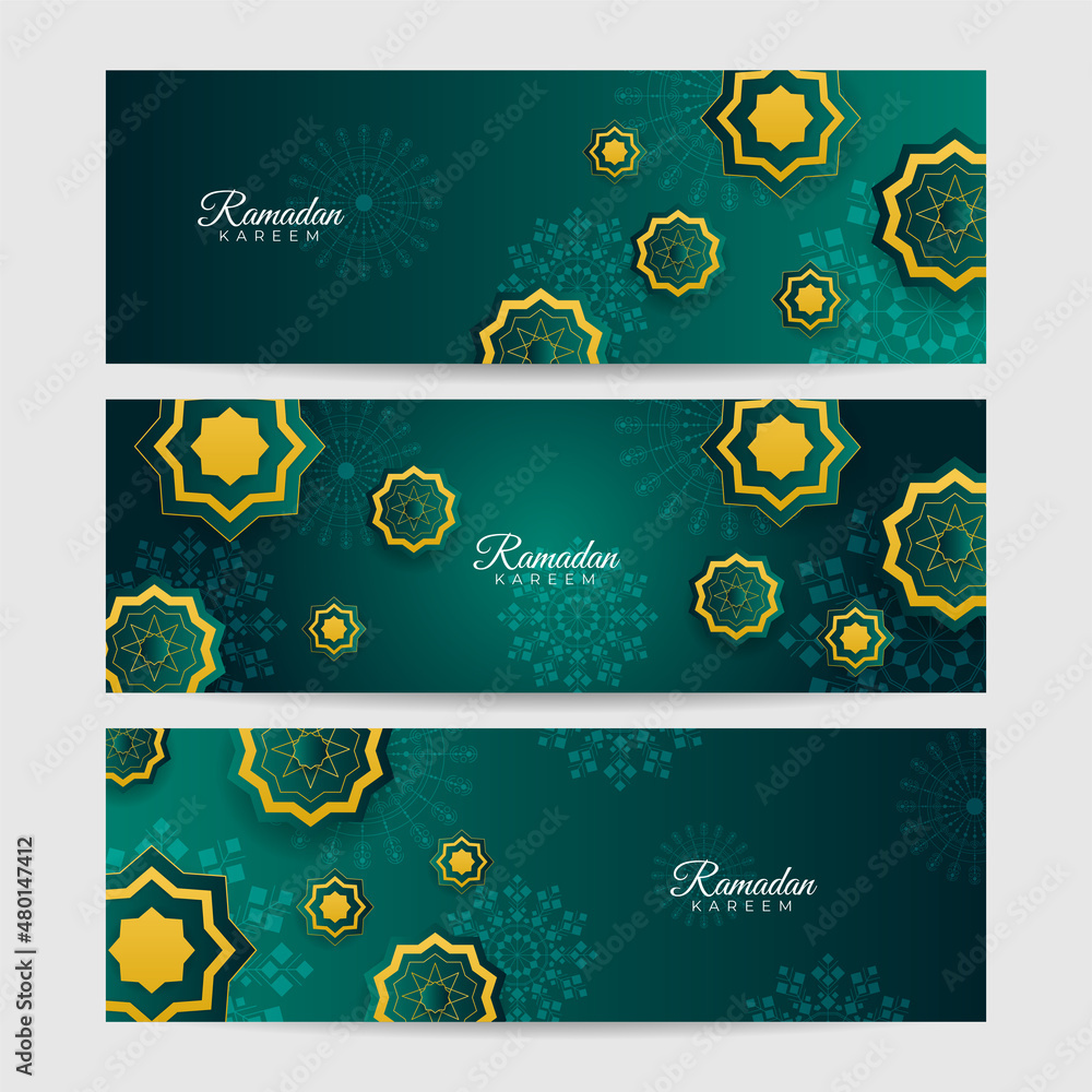 Luxury ramadan background with dark green arabesque pattern arabic islamic east style. Decorative design for print, poster, cover, brochure, flyer, banner.