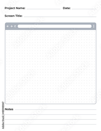 Web browser interface sketch paper for UI and UX design