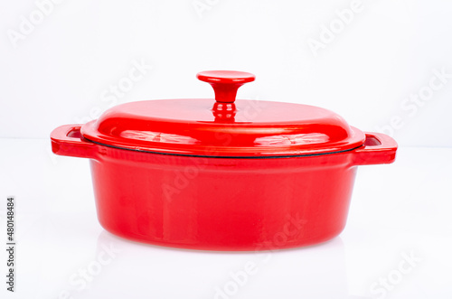 Принти на полотні Red ceramic cast iron casserole dish. Studio Photo