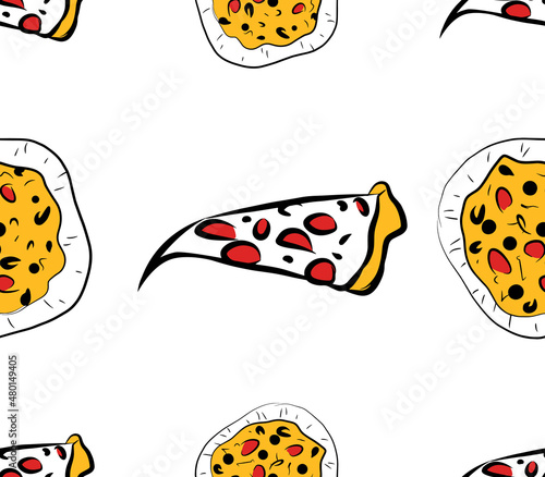 Pizza seamless vector pattern package design template paper background doodle style sketch illustration