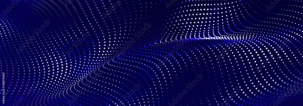 Big data stream. Digital wave with many points. Technology or science banner. 3D rendering. Big data stream. Digital wave with many points. Technology or science banner. 3D rendering.
