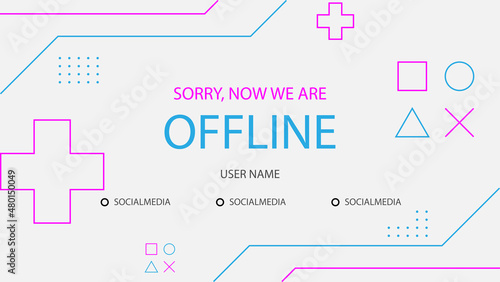 offline streaming screen background with pink and blue ornament on gray background