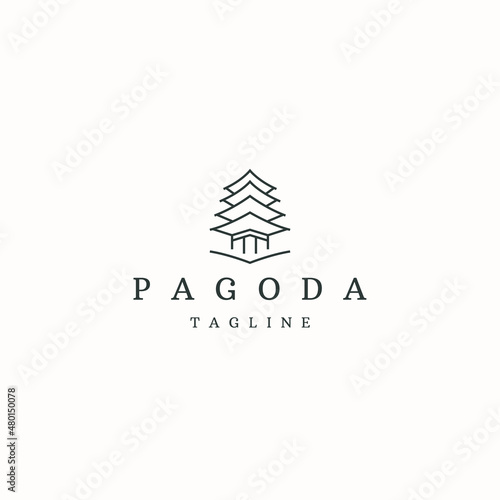 Pagoda building with line style logo icon design template flat vector