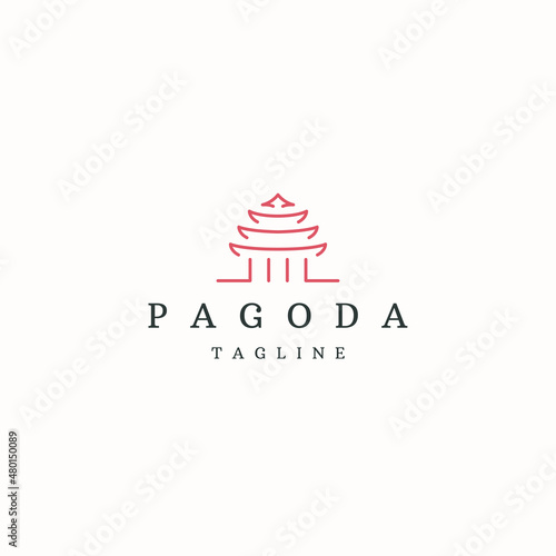 Pagoda building with line style logo icon design template flat vector