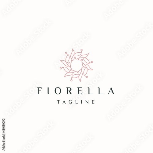 Beauty Floral ornament with line style logo icon design template flat vector