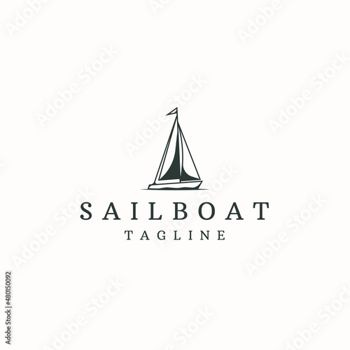 Sailing boat or sailing yacht logo icon design template flat vector illustration