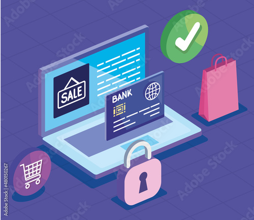 laptop and ecommerce icons