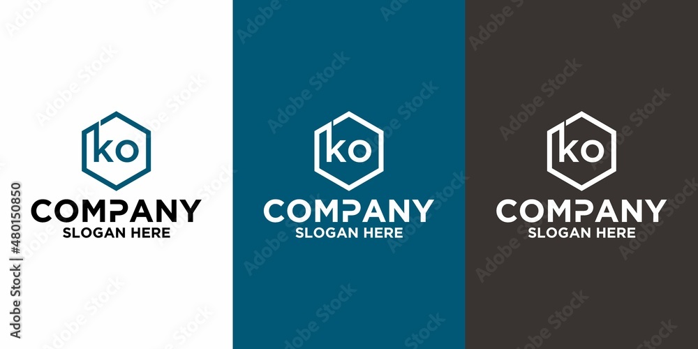 Initial letter KO logo vector design template - obrazy, fototapety, plakaty 