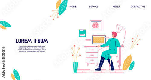 Ultrasound and MRI health research webpage. X ray scan and MRI medical diagnostic website banner template, flat vector illustration..
