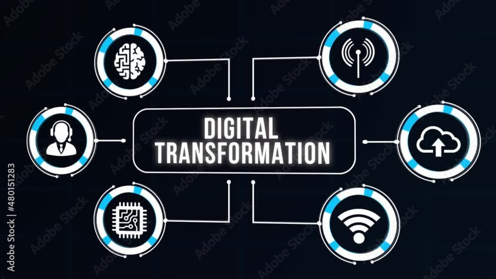 Internet, business, Technology and network concept.Concept of digitization of business processes and modern technology. Digital transformation. Virtual button.