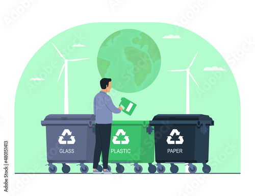 The concept of separate waste collection and environmental protection. Vector illustration.