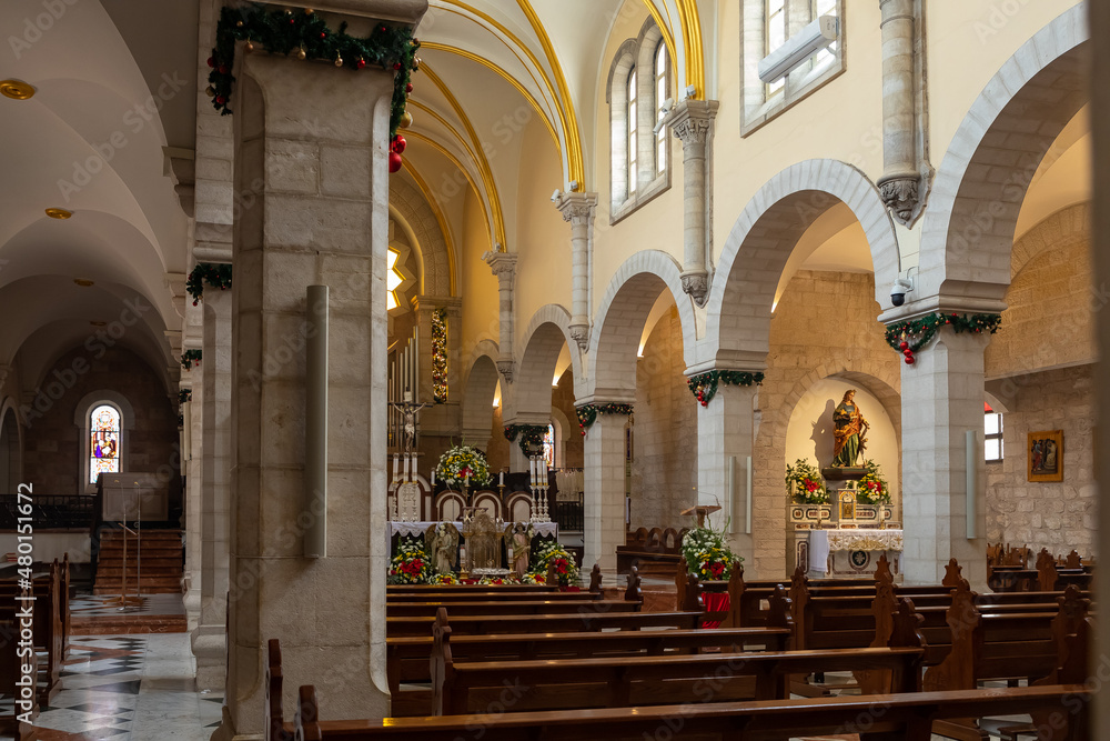 The interior of the Chapel of Saint Catherine, near to the Church of Nativity in Bethlehem in the Palestinian Authority, Israel