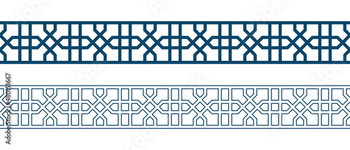 Set of borders of Islamic pattern for Ramadan greetings cards and templates. Vector illustration.