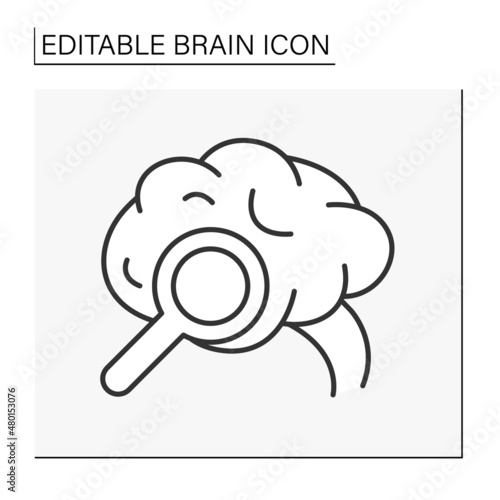  Brain line icon. Researching information. Search inspiration. Brainstorming concept. Isolated vector illustration. Editable stroke