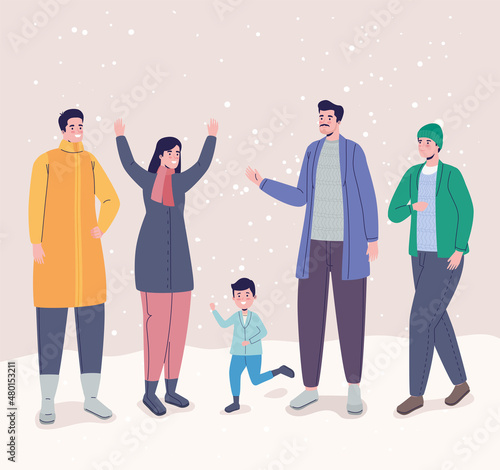 people using winter clothes